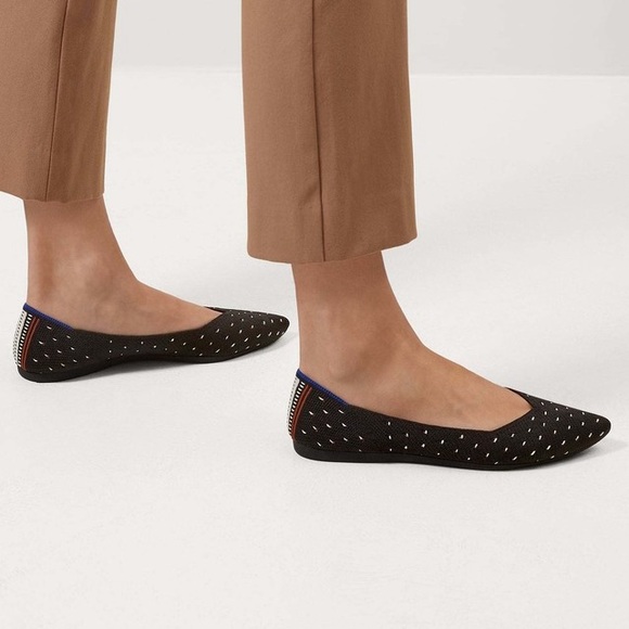Rothy's The Point Flats in Ivory Dot Size 7 Black Discontinued RETIRED Slip On - Picture 1 of 14